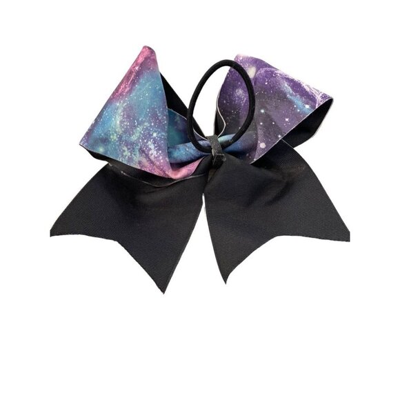 Girls Oversize Hair Bow 6" Elastic Ponytail Galaxy Print Blue Pink Purple - Picture 4 of 7